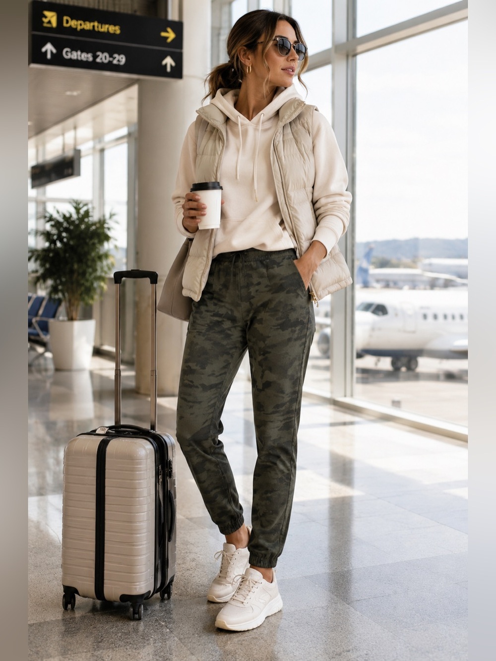 ATHLETA Green Camo Brooklyn Lined Jogger Pants Pockets Athleisure Outdoor Travel